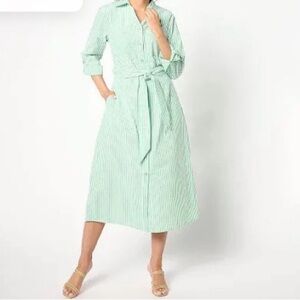 New Joan Rivers Seersucker Girlfriend Midi Dress with Belt Green Size XS